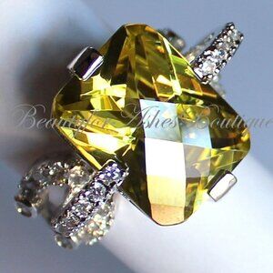 POSH Chunky Cubic Zirconia Checker Cut Peridot Yellow-Green Spring Gala Cz Ring
